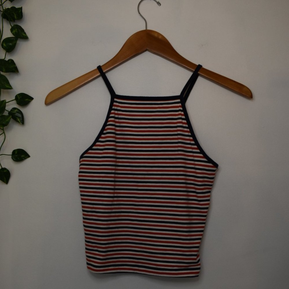 Garage Red, White, Blue Striped Cami Crop Top
